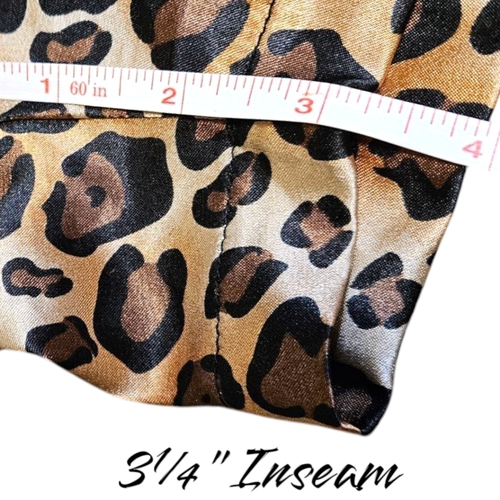 Wmns Satin Leopard Print Pajama Set Sz S Cheetah Shorts & Long Sleeve Button Up - Picture 8 of 13